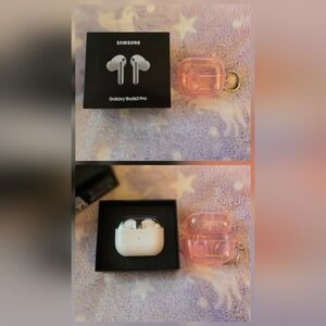 Samsung Galaxy Buds3 Pro with Pink Glitter Transparent Locking Case